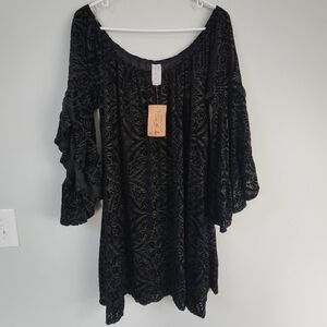 NWT Noa Elle Black Burnout Flowy Midi Dress Women's Size M Whimsygoth Dark Fairy